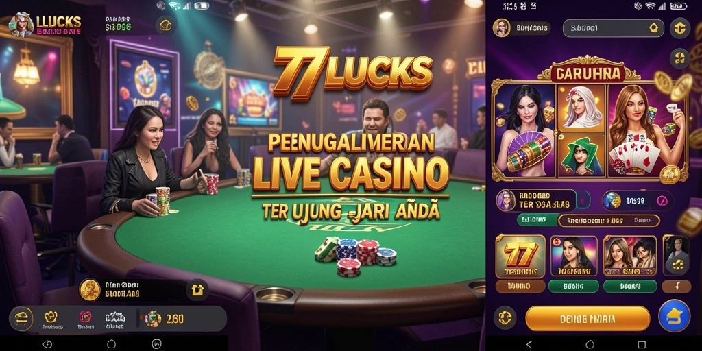 Tampilan utama gameplay Live Casino di 77LUCKS dengan dealer dan pemain.