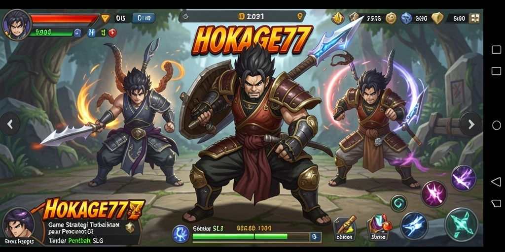 Tampilan gameplay menarik HOKAGE77 dengan berbagai karakter ninja.