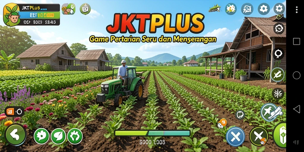Screenshot gameplay JKTPLUS menunjukkan aktivitas bertani yang seru.