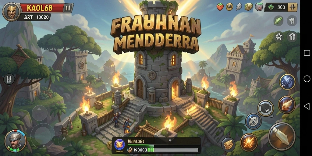 Tangkapan layar gameplay KAOL68 yang menampilkan menara pertahanan yang strategis.