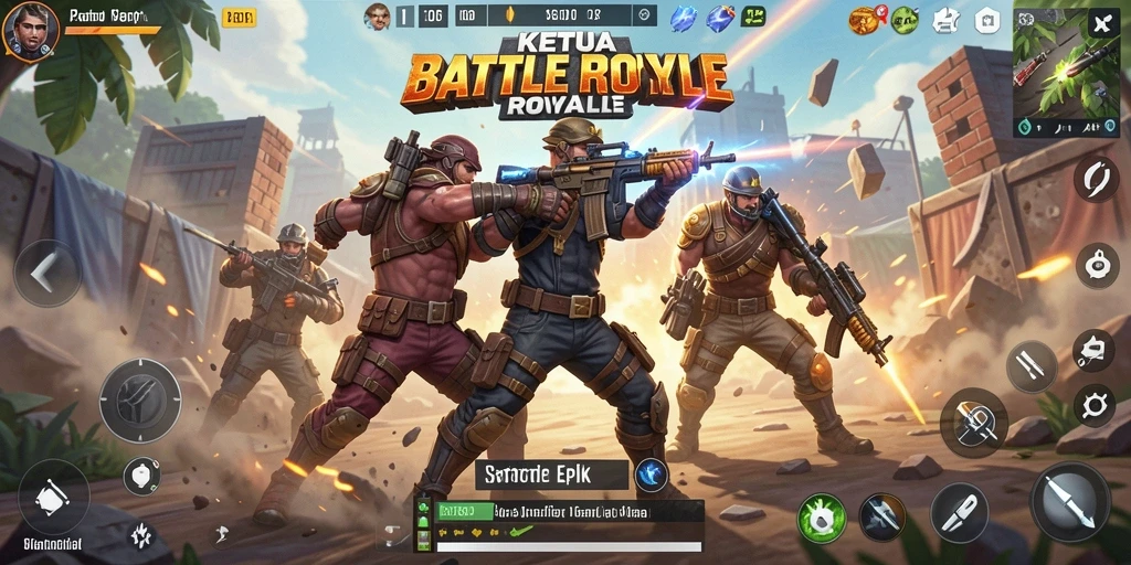Screenshot gameplay KETUA menampilkan aksi intens di arena Battle Royale.