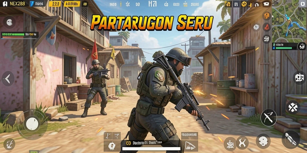 Gameplay NEX288 yang intens di arena Battle Royale.