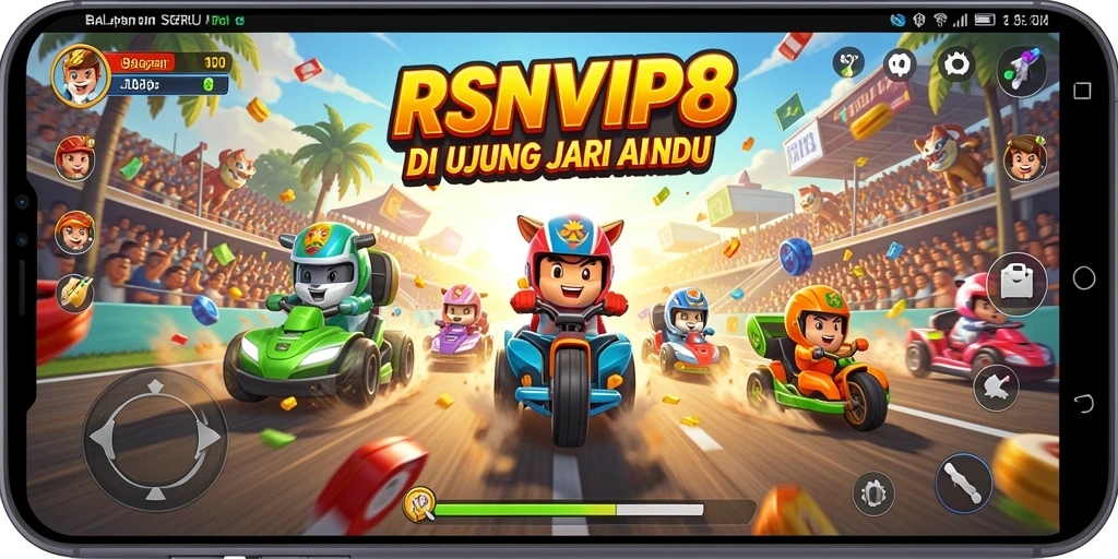 Tampilan gameplay menegangkan dari RSNVIP8 menunjukkan balapan mendebarkan.