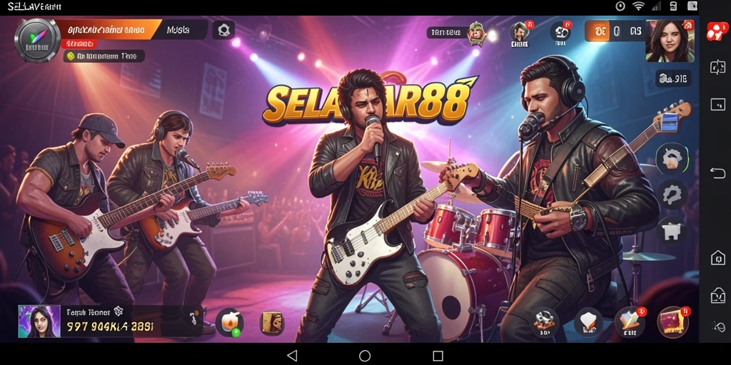Screenshot gameplay SELAYAR88 menampilkan antarmuka dengan lagu-lagu menari.